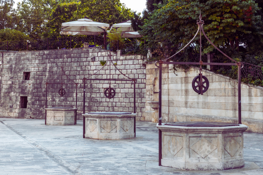 Five wells square, Zadar attraction, traditional, stone walls, muted colors