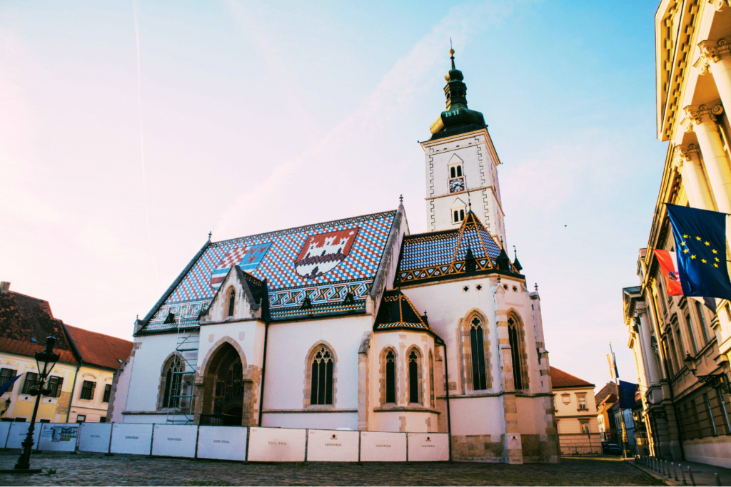 Zagreb attraction St. Mark's Square Church colorful