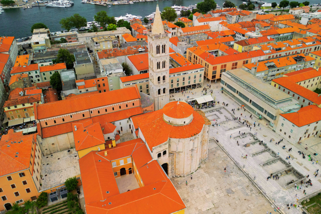 St. Donatus church, attraction in Zadar, church, red rooftops, stones, colorful