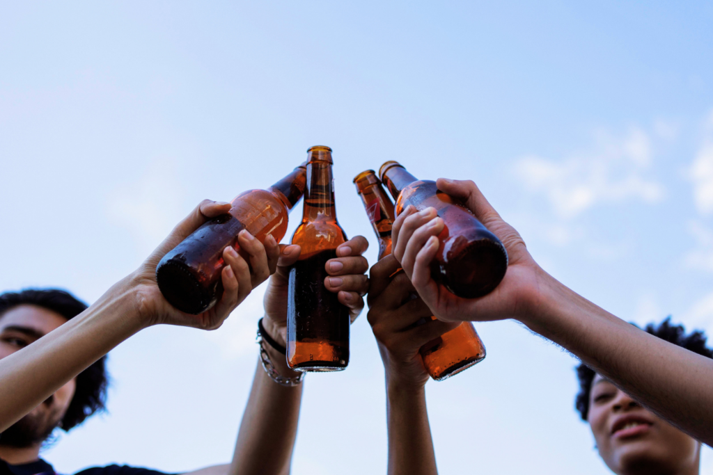 brewery, drinking beer, friends, bottles, drink